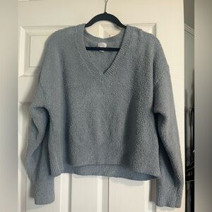 Stars Above Plush V-Neck Sweater in Light Blue